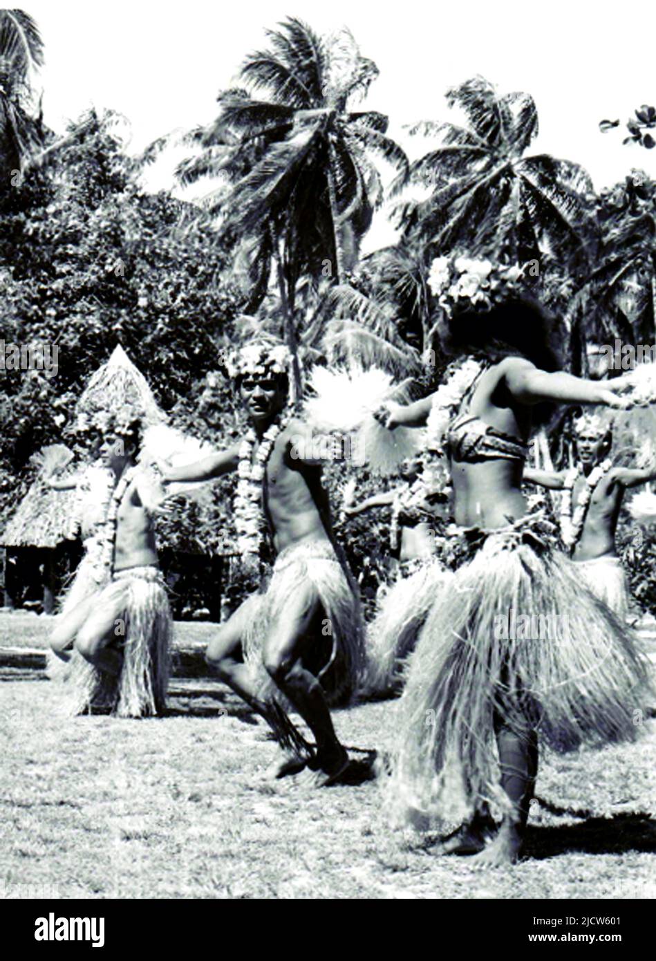 Dancers performing the Tahitian tamure, Club Mediterranee on Moorea, 1968 Stock Photo