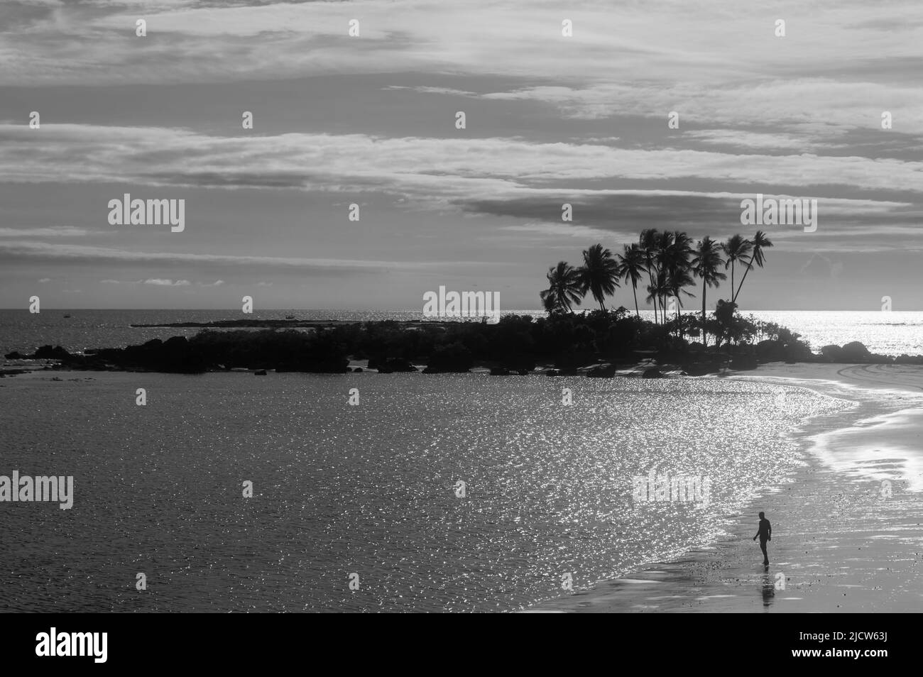 landscape of a beach in black and white Stock Photo
