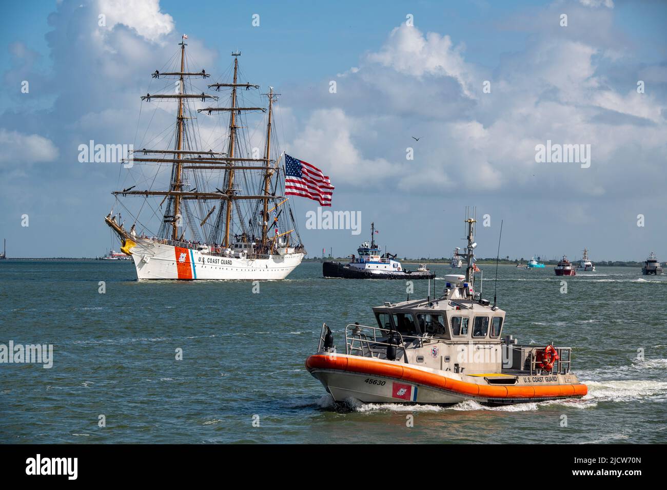 A Coast Guard Station Galveston 45foot Response BoatMedium provides