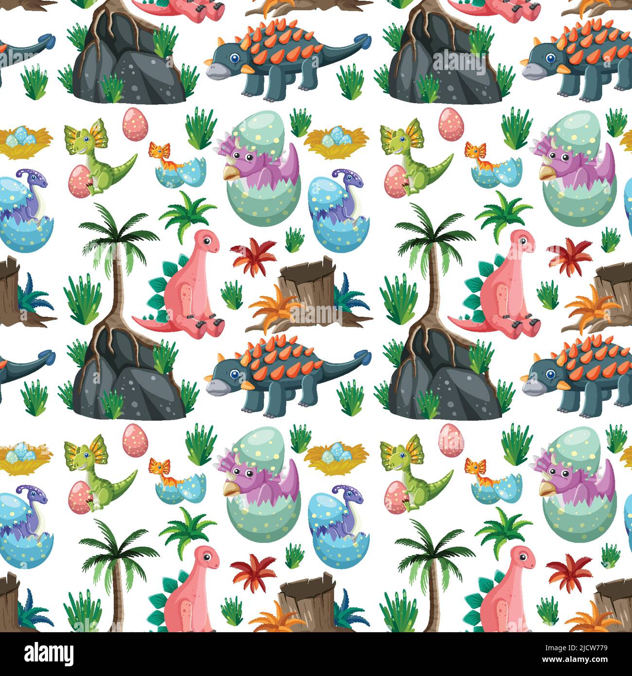 Cute dinosaur seamless pattern illustration Stock Vector Image & Art ...