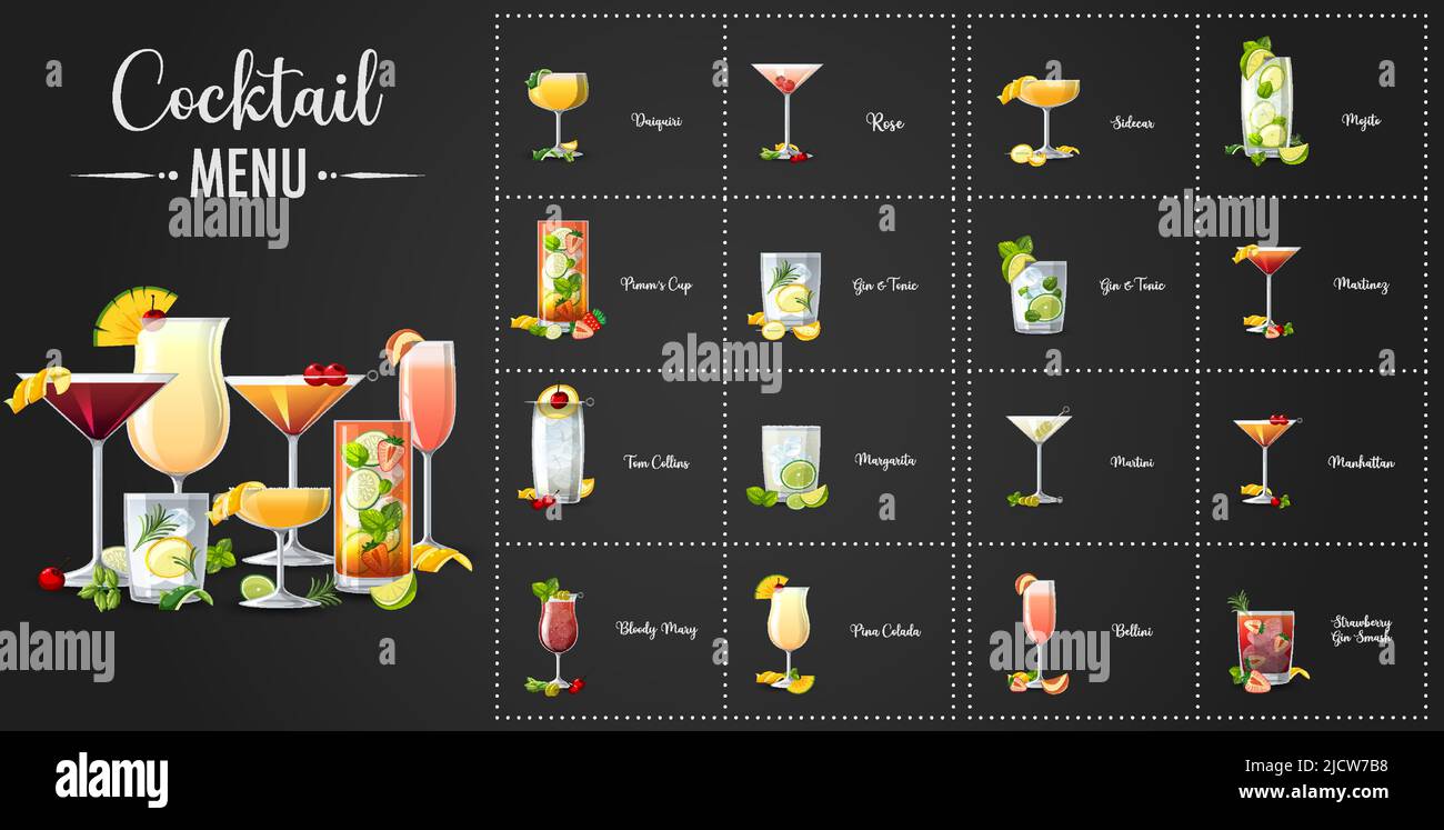 A printed menu of cocktails illustration Stock Vector Image & Art - Alamy