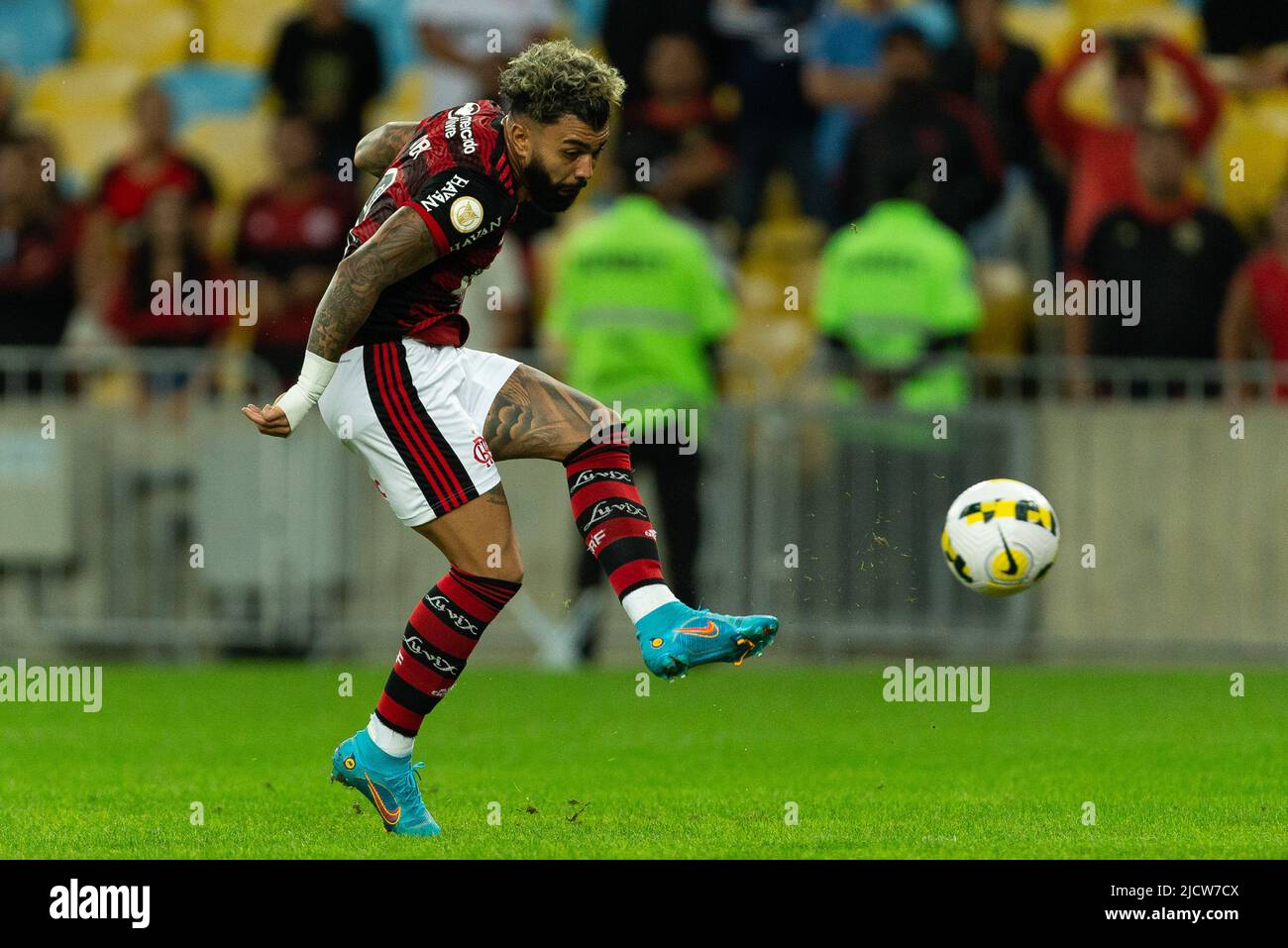 Gabriel Barbosa of Flamengo heads the ball during a Brasileirao