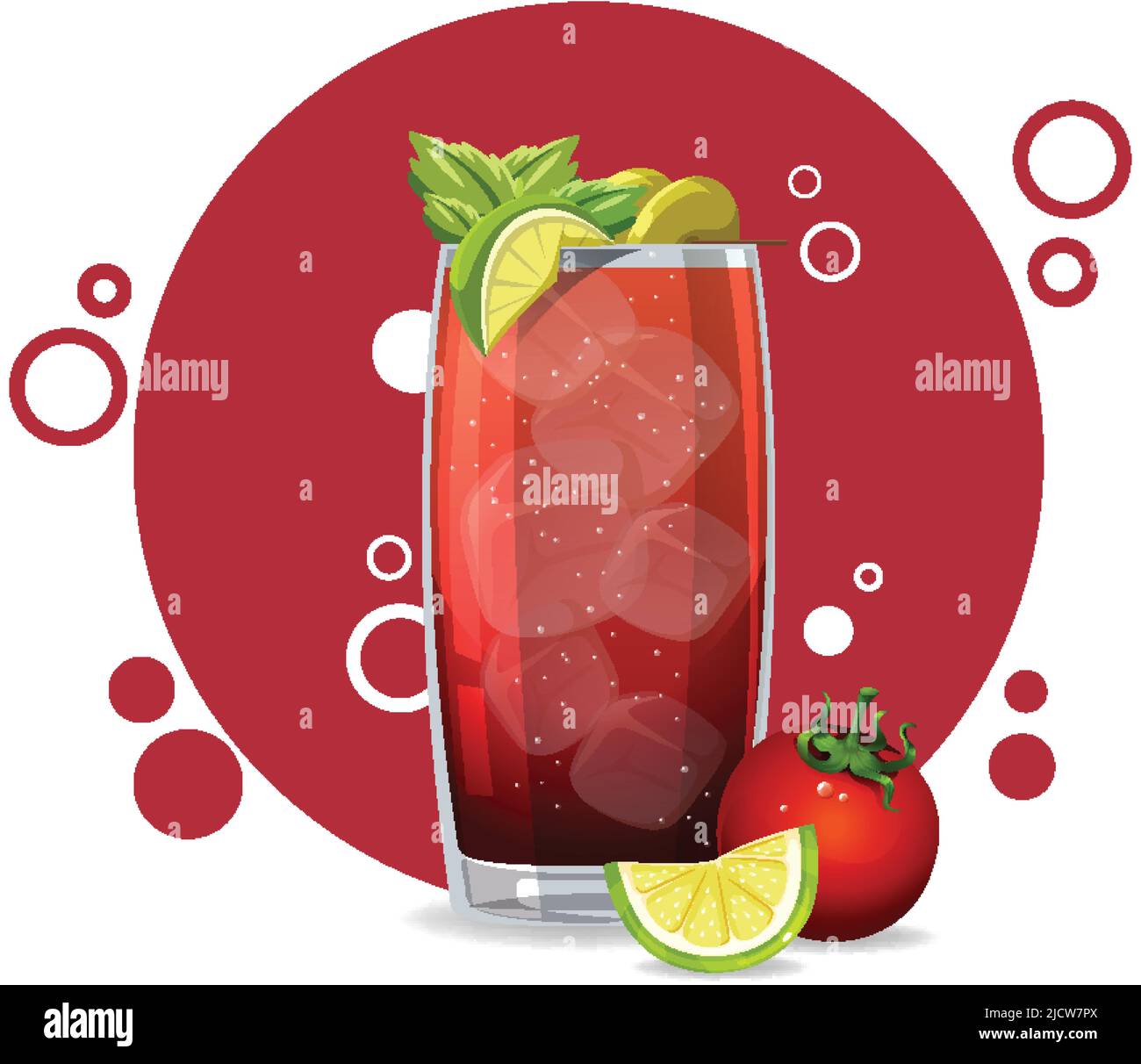 Bloody mary cocktail in the glass on white background illustration