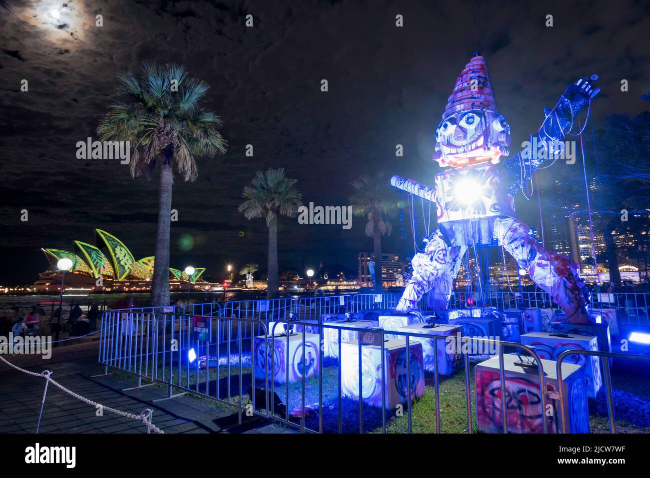 The contemporary sculpture Earth Deities by Ramesh Nithiyendran fills Dixon Park in Sydney with light and sound during Vivid Sydney 2022 Stock Photo