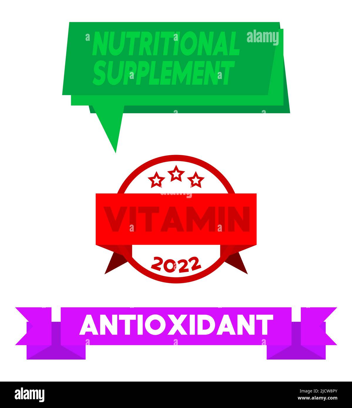 Set of ribbon with Vitamin, Nutritional Supplement, Antioxidant text