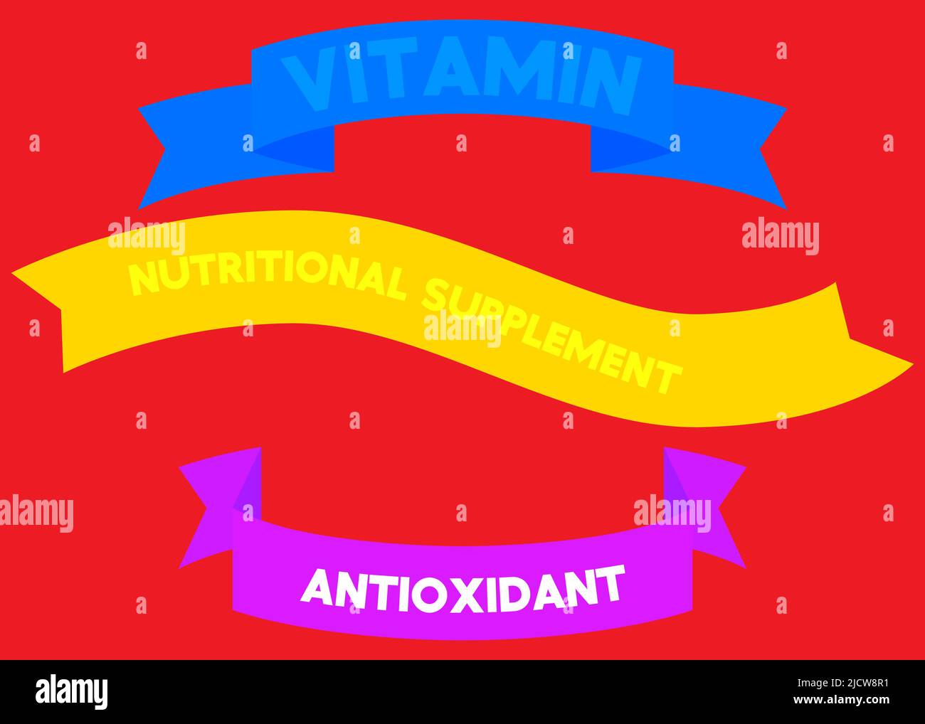 Set of ribbon with Vitamin, Nutritional Supplement, Antioxidant text