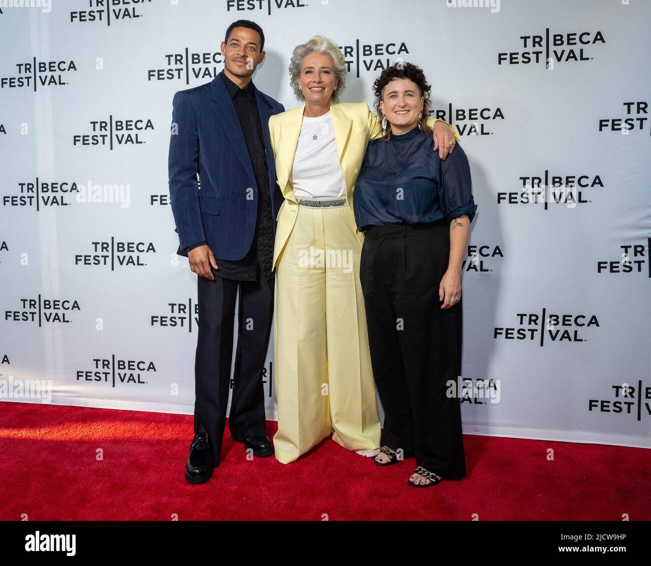 New York, United States. 15th June, 2022. (L-R) Daryl McCormack, Emma Thompson, and Sophie Hyde arrive on the red carpet for the New York premiere of 'Good Luck To You, Leo Grande' at the 2022 Tribeca Film Festival in New York City on June 15, 2022. Photo by Gabriele Holtermann/UPI Credit: UPI/Alamy Live News Stock Photo