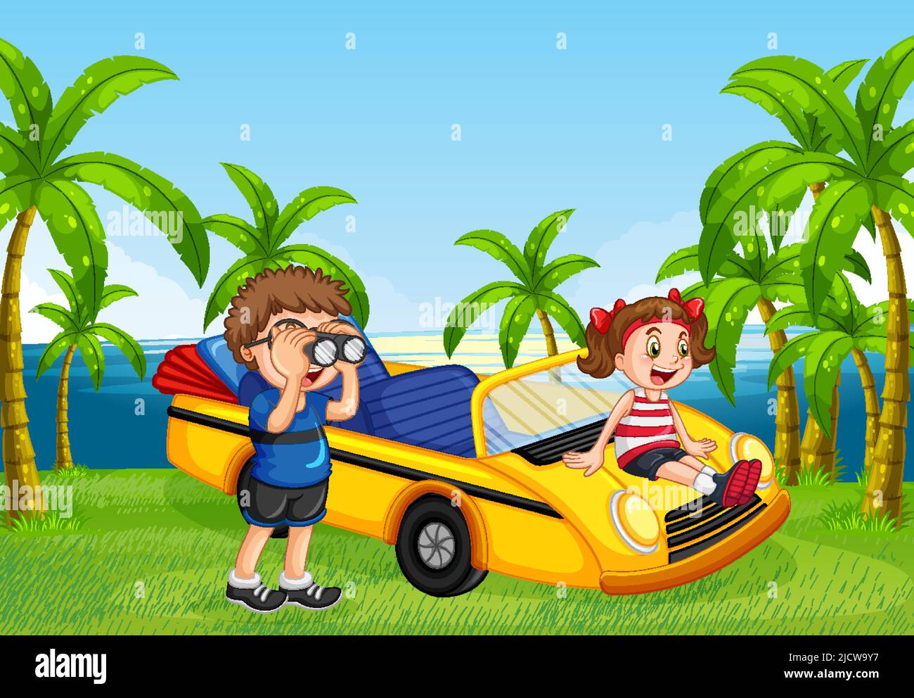 Road trip vacation at the beach illustration Stock Vector Image & Art ...