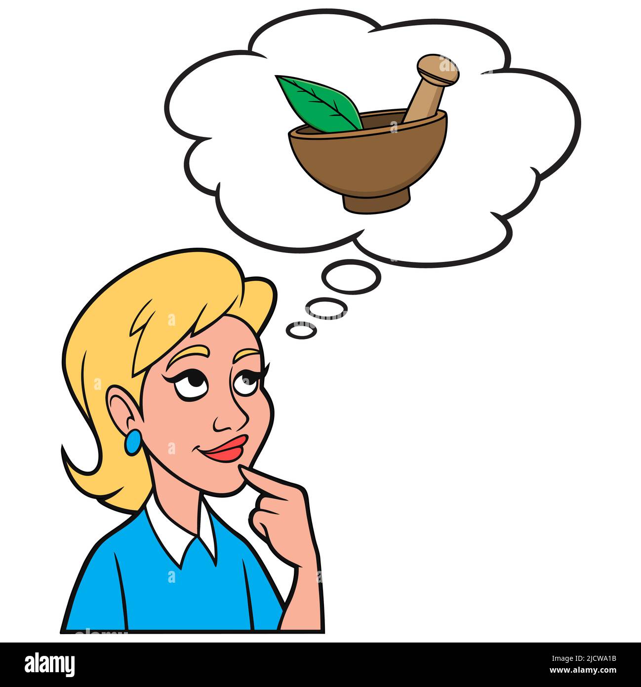 Girl thinking about Natural Medicine A cartoon illustration of a Girl