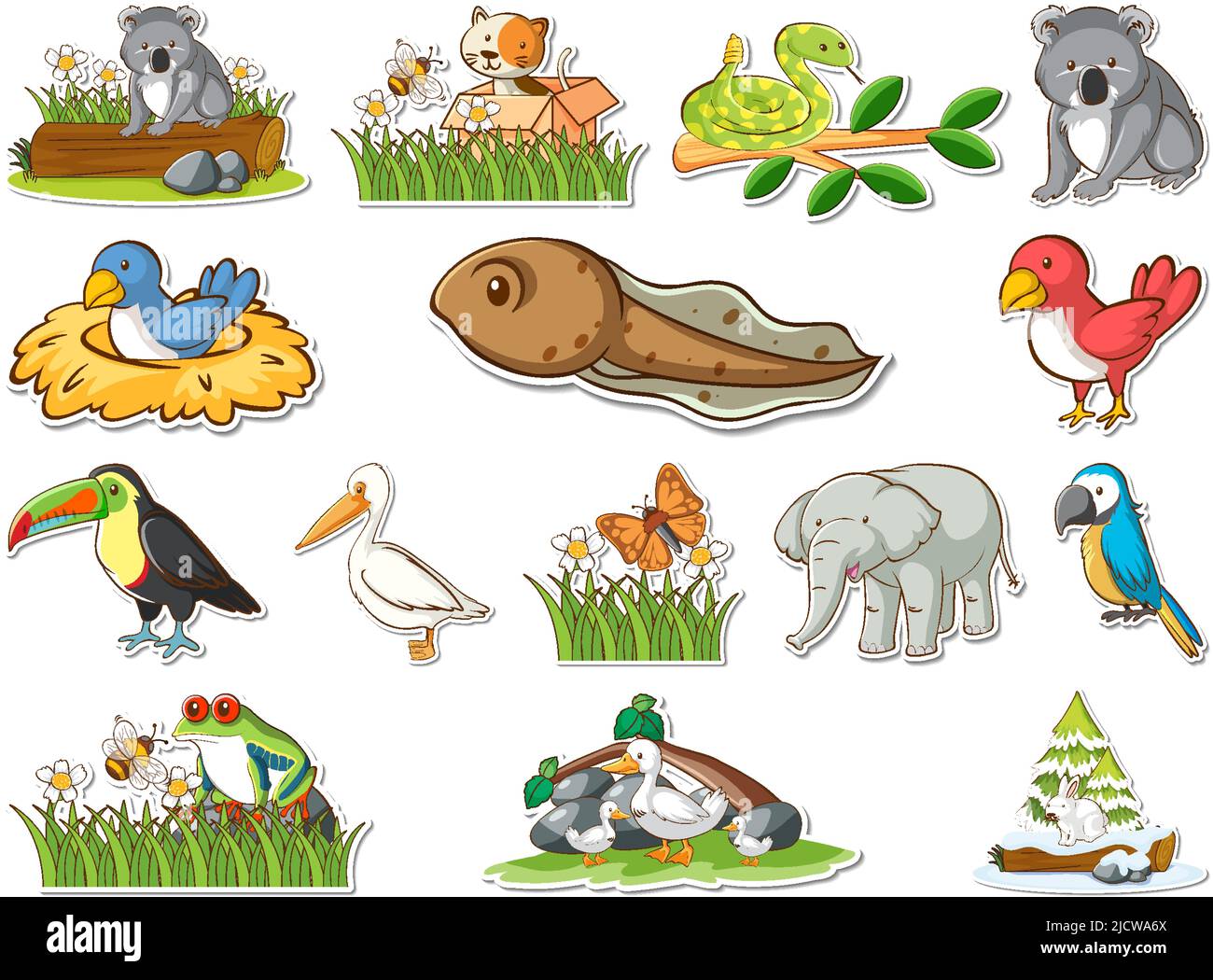 Sticker set of cartoon wild animals illustration Stock Vector Image ...