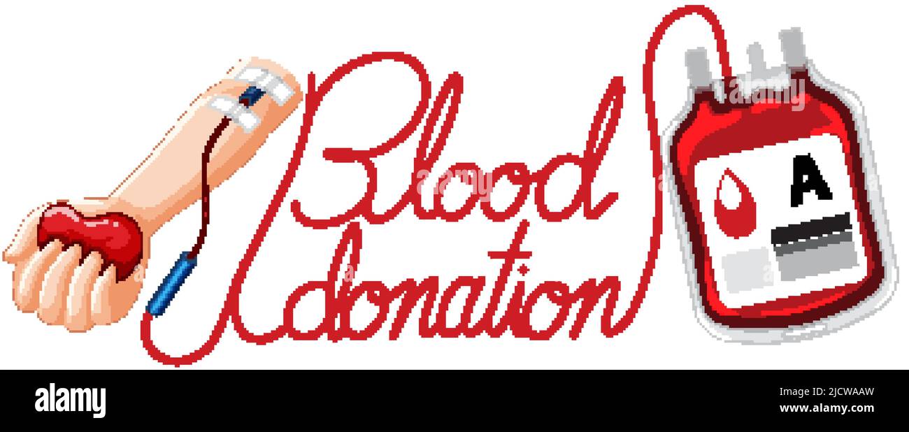 Blood donation symbol with hand and blood bag illustration Stock Vector