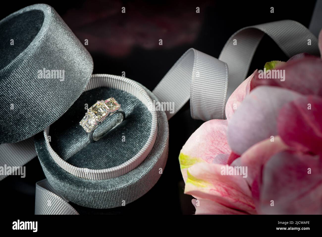 Diamonds ring as a gift for anniversary Stock Photo
