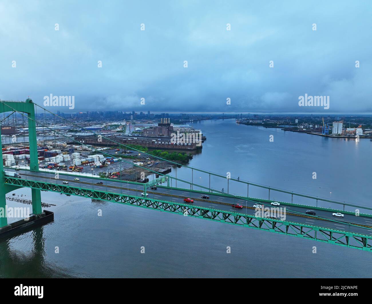 Walt Whitman Bridge and the City of Philadelphia on a Stormy Day Stock Photo
