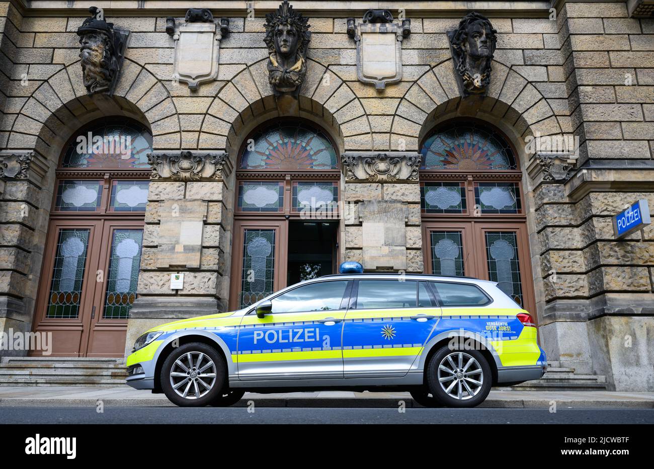 Dresden, Germany. 14th June, 2022. A police car is parked in the old