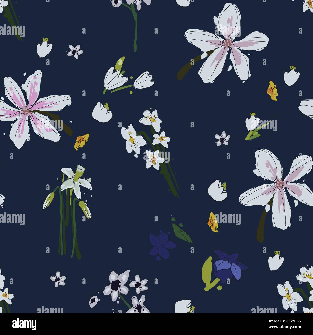 Seamless floral pattern. Vector artistic flowers and leaves. Botanical ...