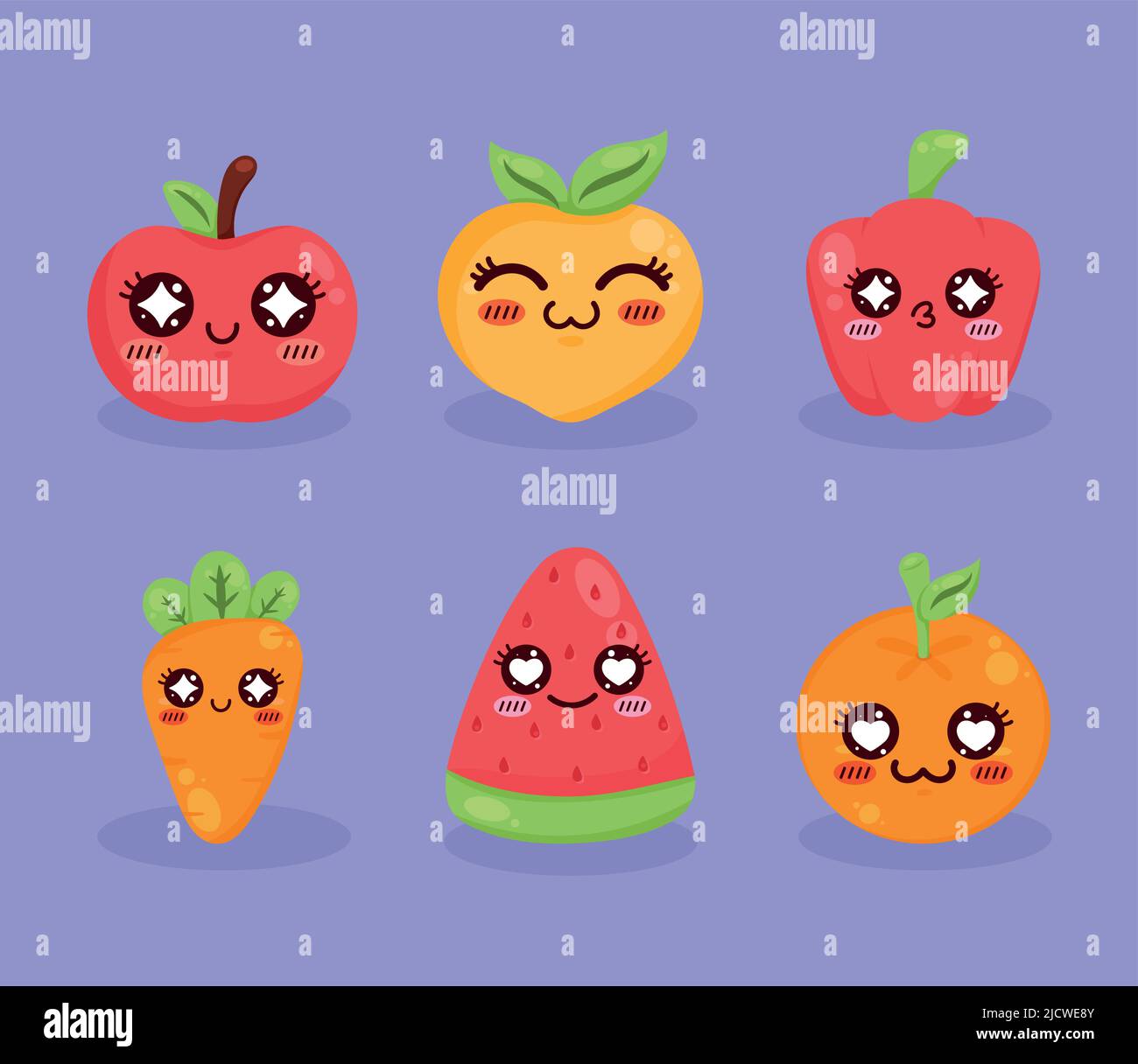 six kawaii fruits and vegetables icons Stock Vector Image & Art Alamy