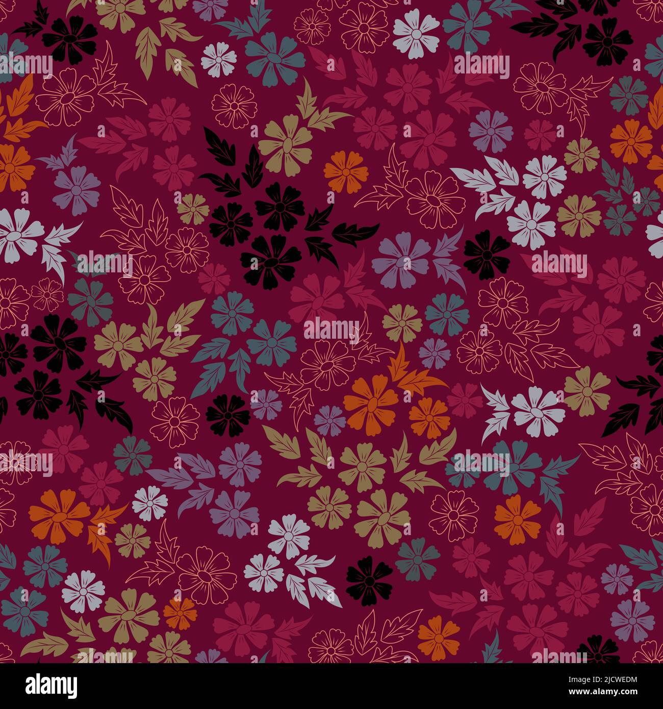 Colourful flowers garden pink background vector seamless pattern for ...
