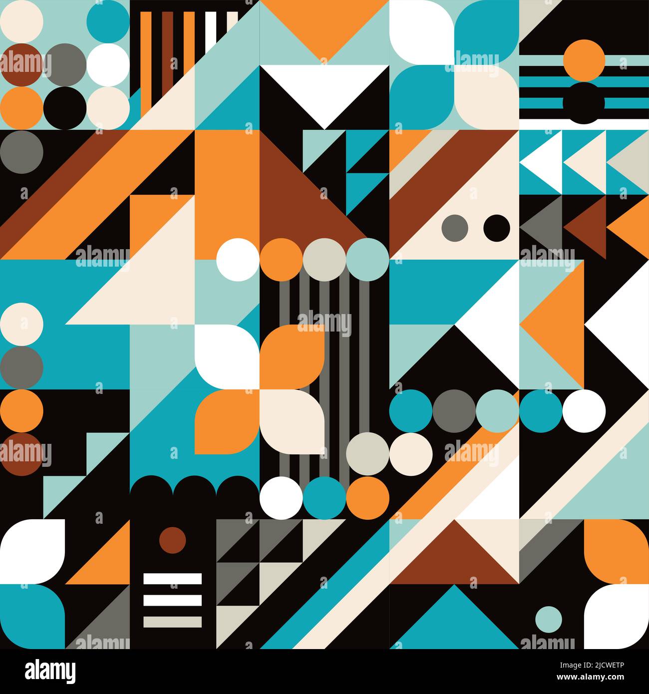 Retro 60's and 70's style vector seamless pattern - mid-century inspired retro design with geometric shapes, perfect for textiles, wallpapers Stock Vector