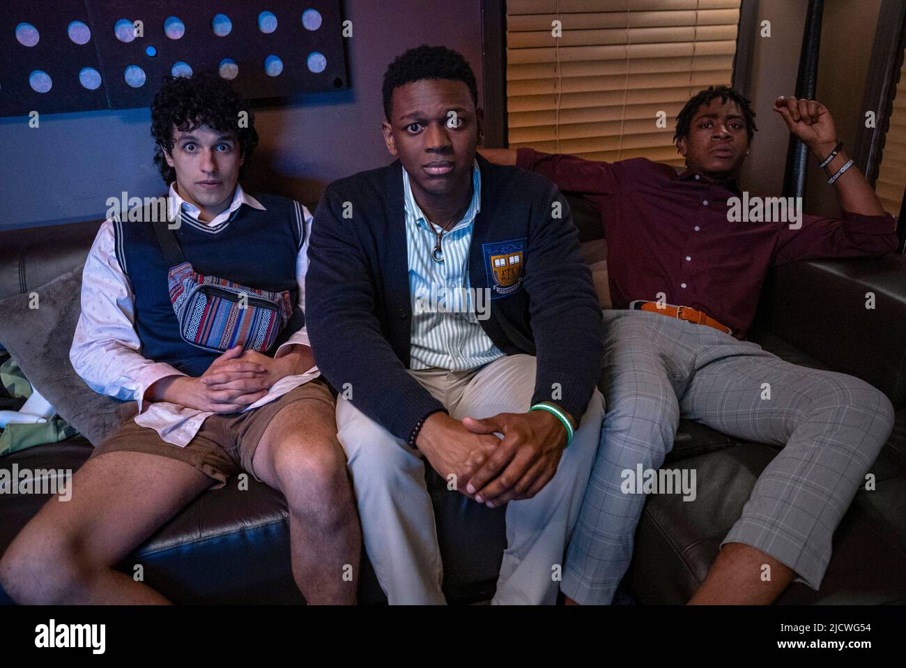 RJ CYLER, DONALD ELISE WATKINS and SEBASTIAN CHACON in EMERGENCY (2022), directed by CAREY WILLIAMS. Credit: AMAZON STUDIOS / Album Stock Photo