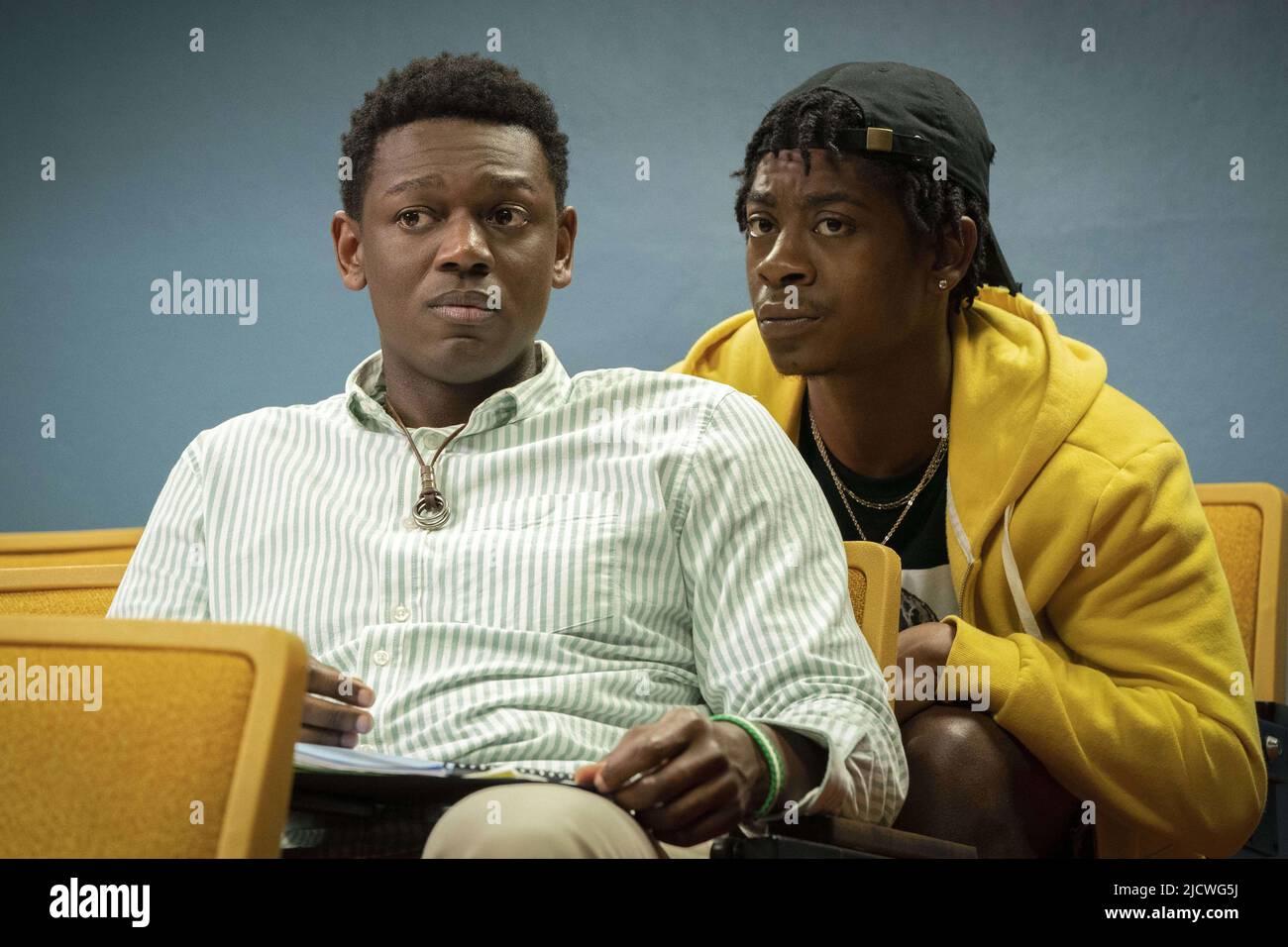 RJ CYLER and DONALD ELISE WATKINS in EMERGENCY (2022), directed by CAREY WILLIAMS. Credit: AMAZON STUDIOS / Album Stock Photo
