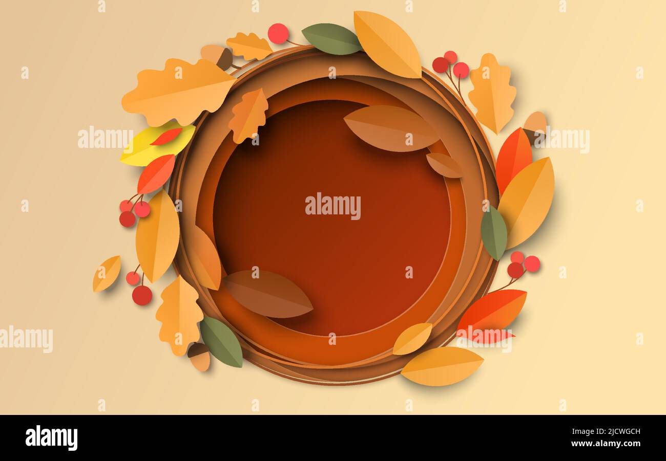 Autumn background with paper cut maple, oak leaves Stock Vector