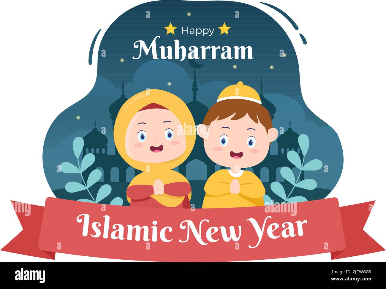 Islamic New Year Day or 1 Muharram Vector Background Illustration ...