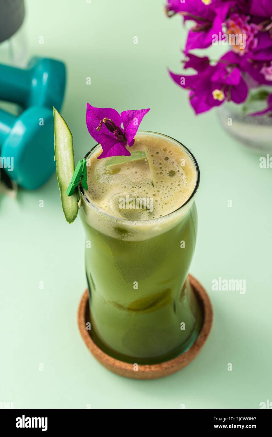 Vegetable smoothie, healthy organic juice made from celery, green