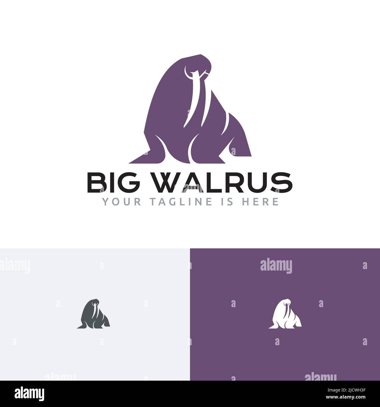 Big Walrus Animal Wildlife Negative Space Silhouette Logo Stock Vector