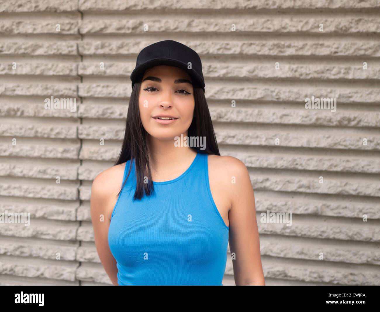 Woman in blue top hi-res stock photography and images - Alamy