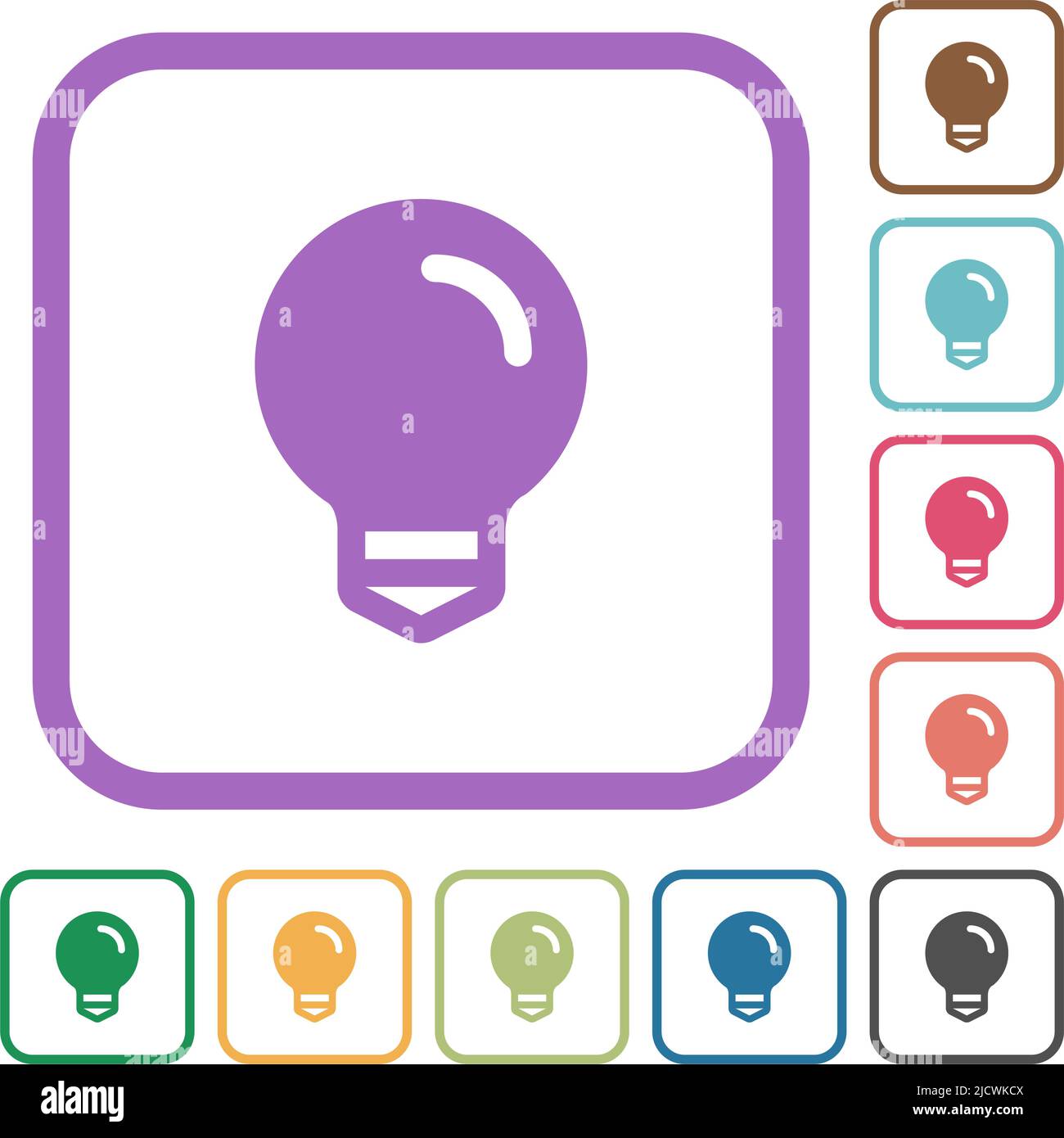 Light bulb solid simple icons in color rounded square frames on white background Stock Vector