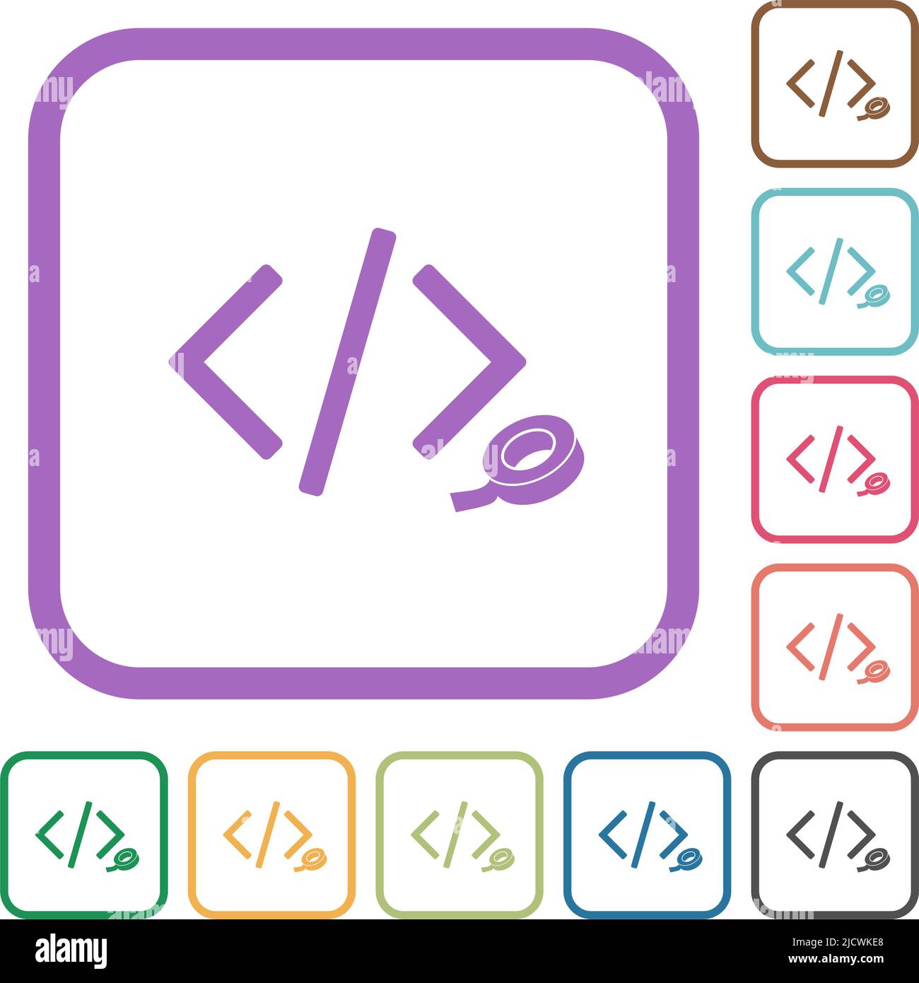 Software patch simple icons in color rounded square frames on white ...