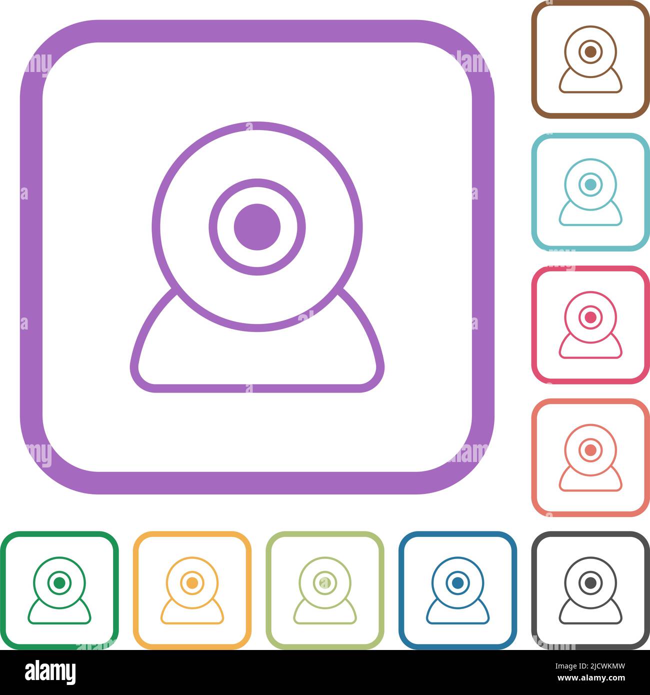 Webcam outline simple icons in color rounded square frames on white ...