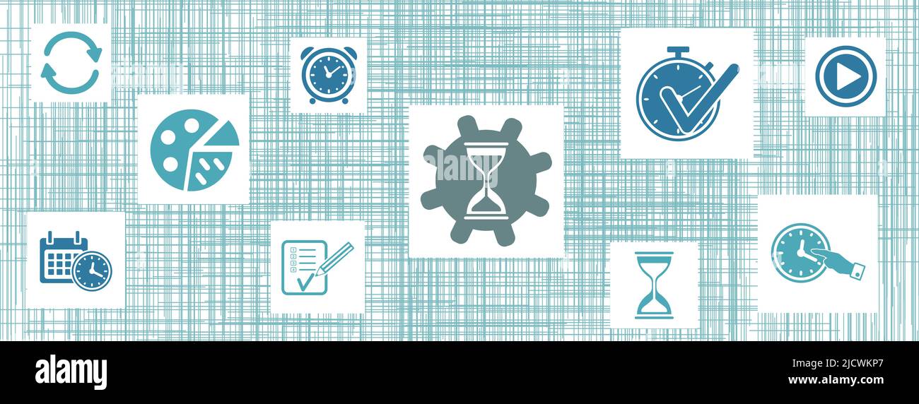Concept of time management with icons on squares stock photo alamy