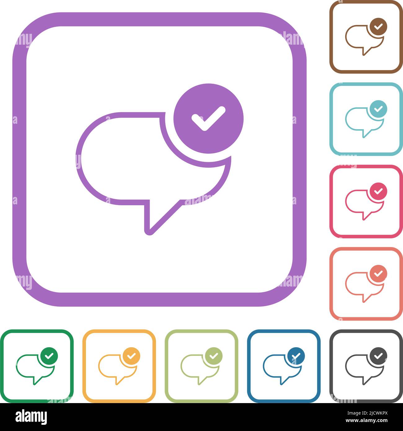 Message sent simple icons in color rounded square frames on white background Stock Vector