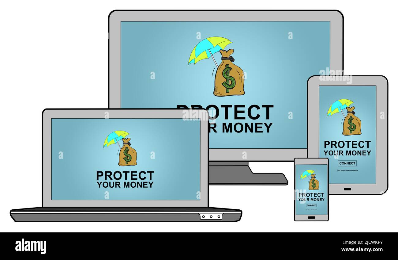 Money protection concept shown on different information technology devices Stock Photo