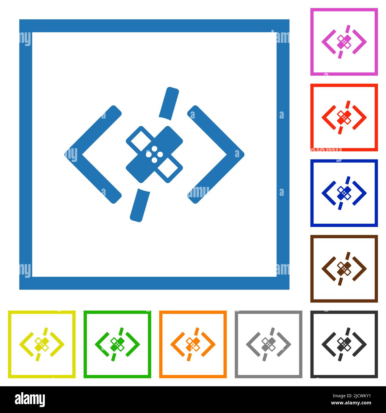 Software patch flat color icons in square frames on white background ...