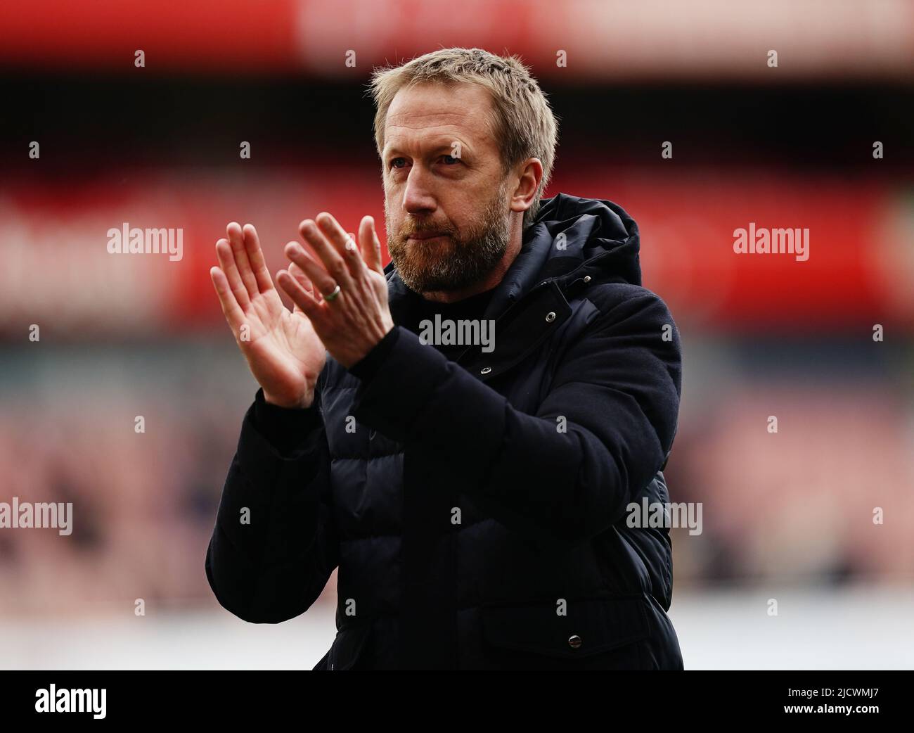 File photo dated 09-04-2022 of Brighton and Hove Albion manager Graham Potter. The new season kicks off on August 5th and runs until the end of May following a break for the World Cup. Premier League champions Manchester City will begin the defence of their title at West Ham in the final match of the opening weekend’s fixtures. Issue date: Thursday June 16, 2022. Stock Photo