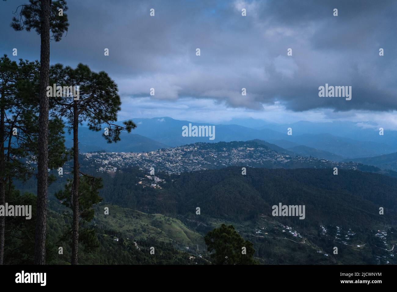 Magical views of landscape from Kasar Devi Temple near Almora, Uttarakhand, India Stock Photo