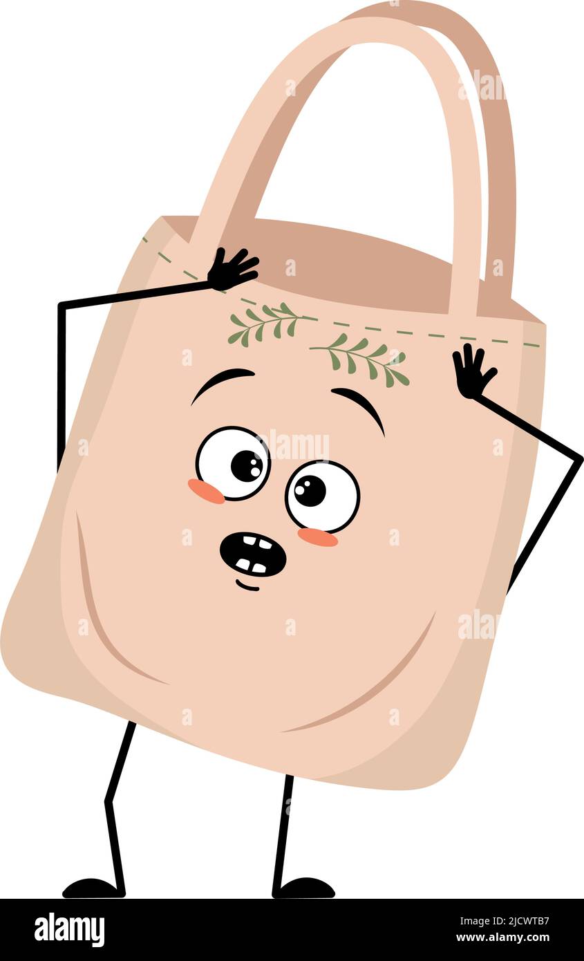 Cute Character Fabric Bag With Panic Emotions Surprised Face Shocked 