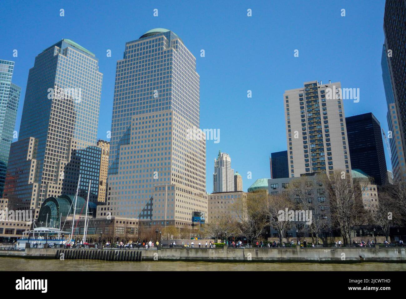 View of Manhattan skyline from the ferry to the Statue of Liberty, New York Stock Photo Alamy