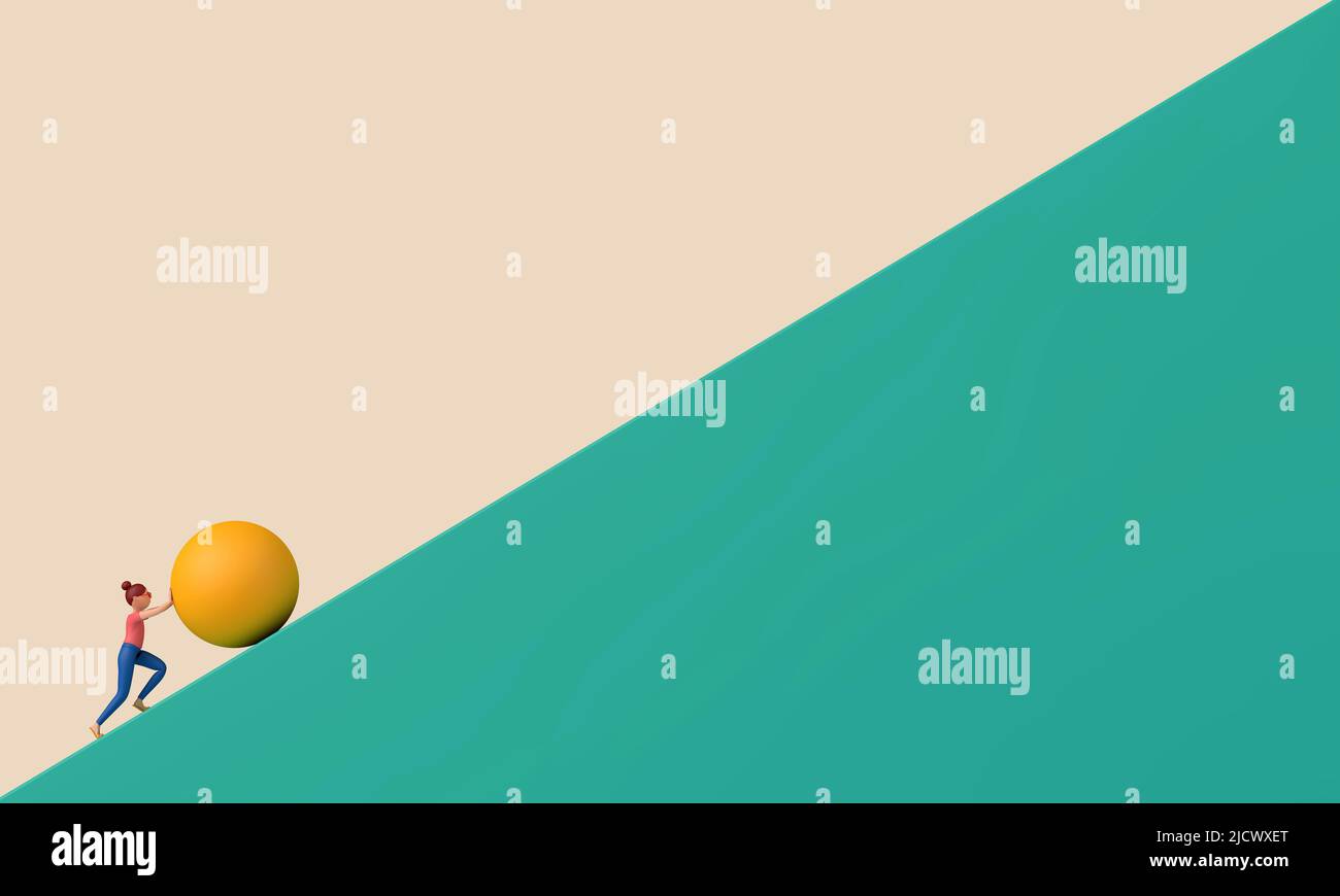 Woman pushing ball up hill hires stock photography and images Alamy