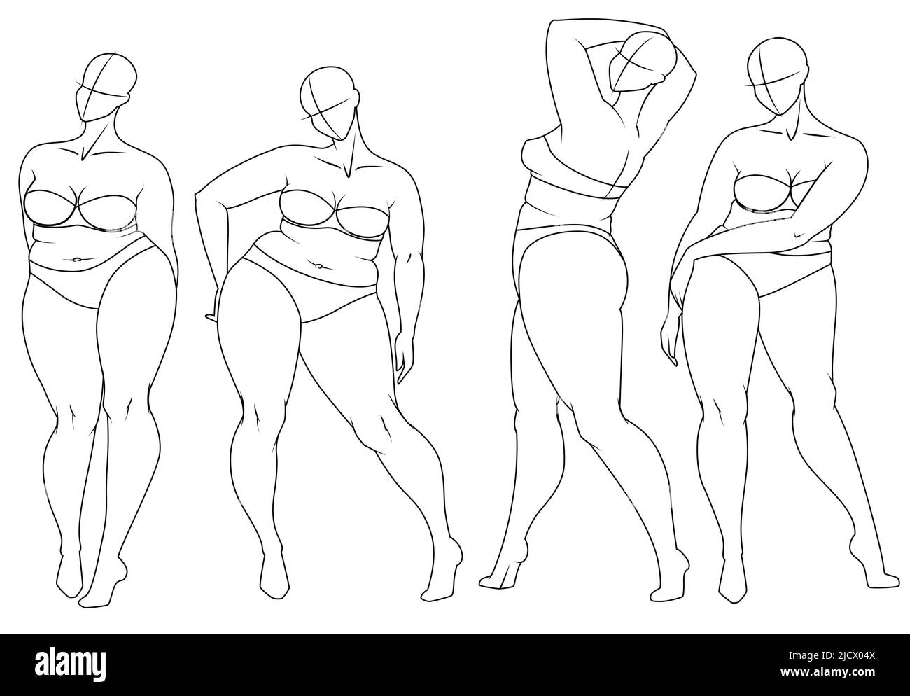 Plus Size Fashion Figure Templates. Exaggerated Croquis for Fashion Design and Illustration. Vector Illustration Stock Vector