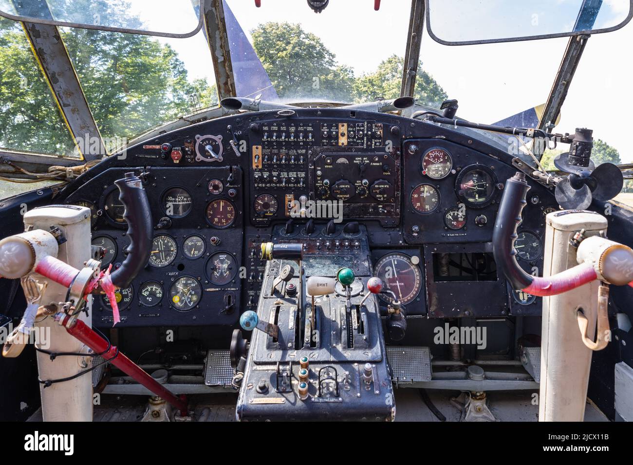 The cockpit of aircraft Private PZL An-2 SP-KTK. Ketrzyn, Poland, 11 June 2022 Stock Photo