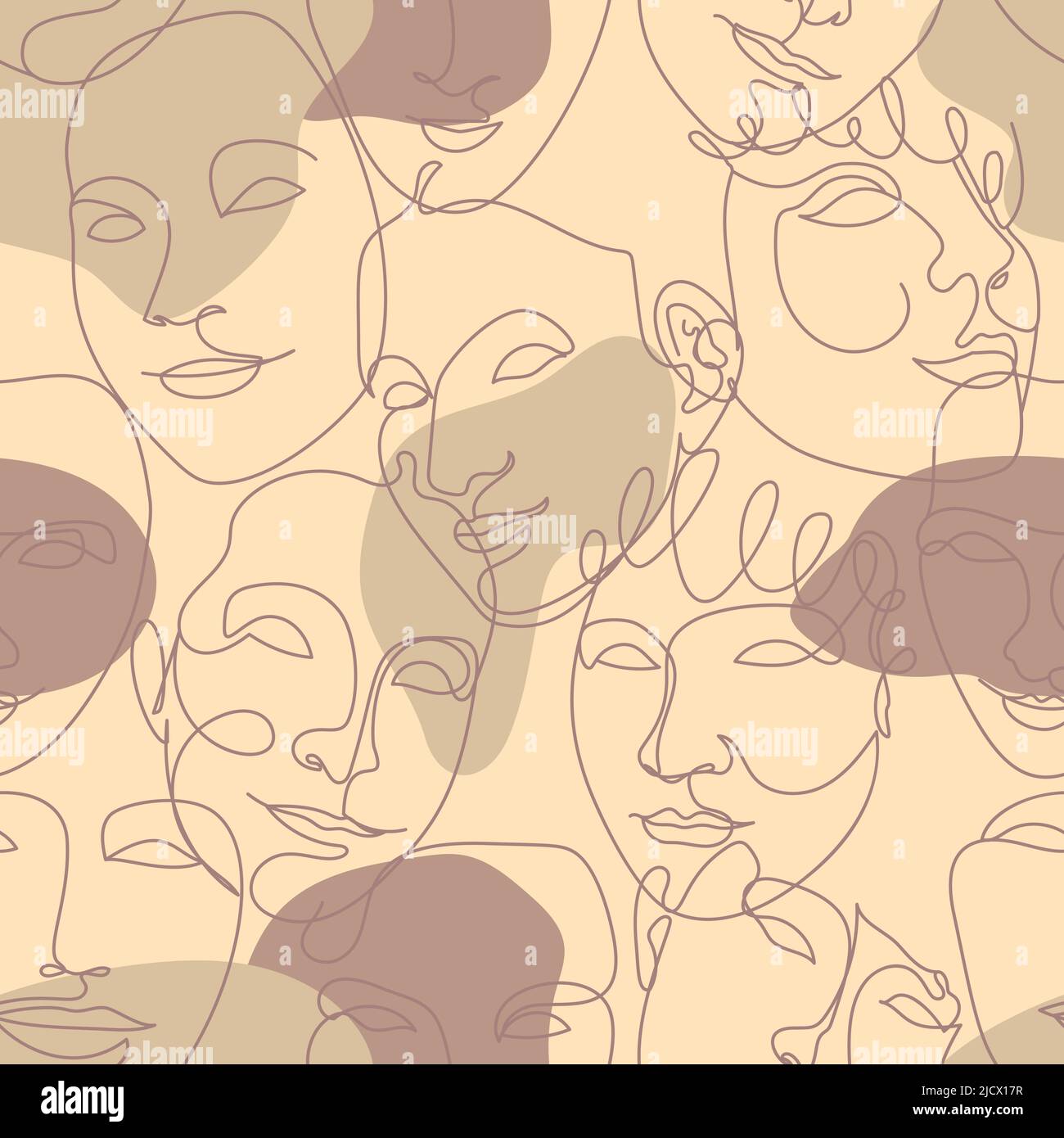 Seamless pattern with one single line drawings of female face and ...