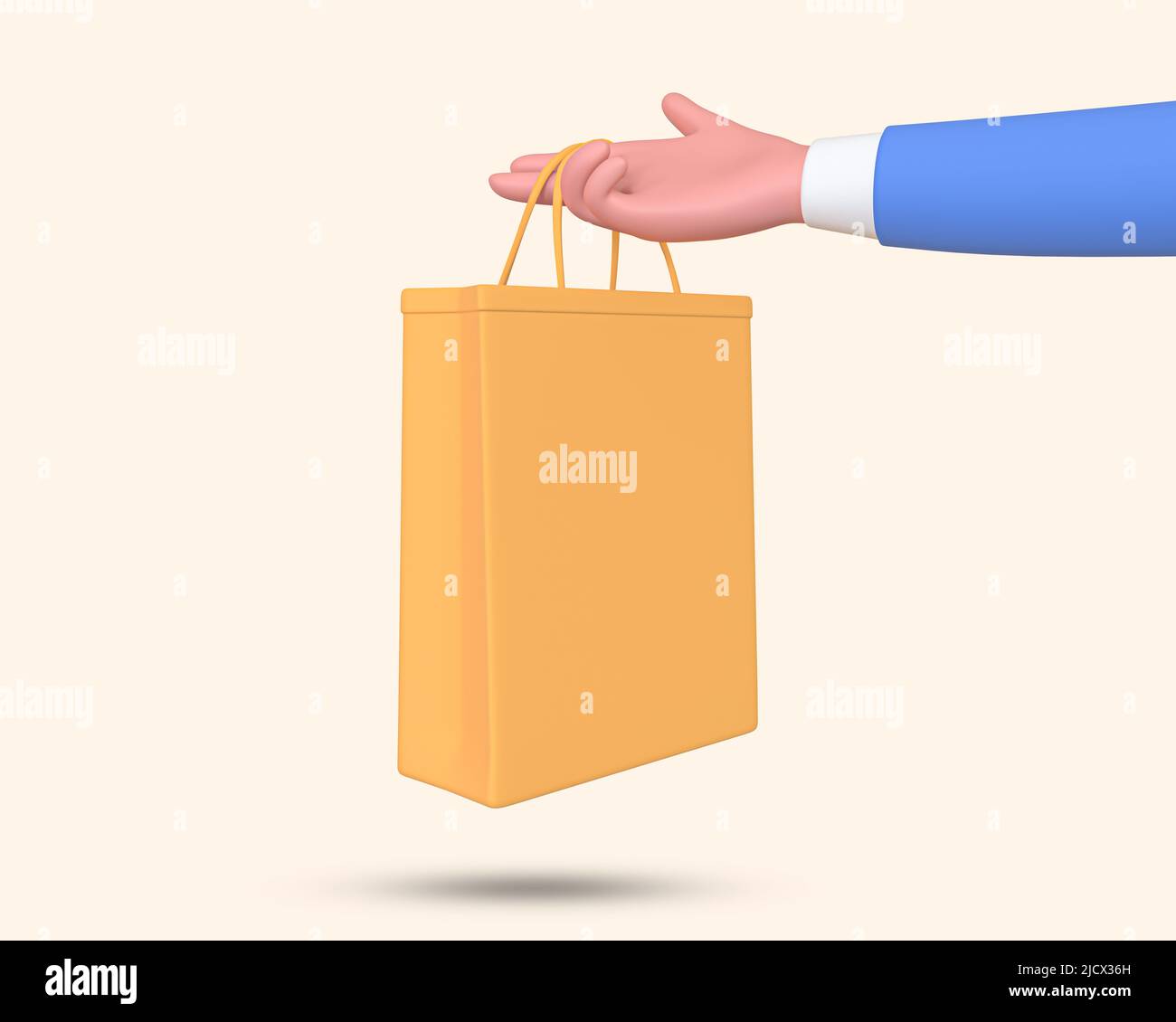 Hand holding a brown paper bag. Shopping bag in hand 3d icon. hand with ...
