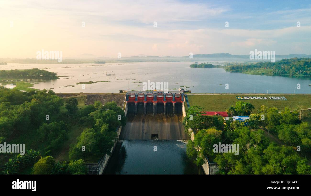 Established Aerial View of Pengge Dam in Indonesia. MultiPurpose