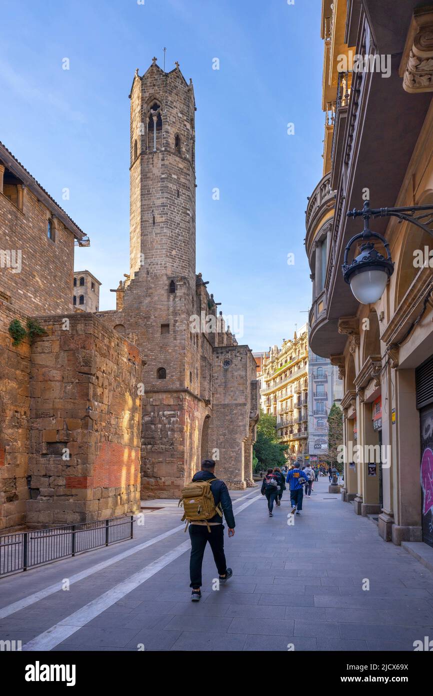 Medieval tower of the Chapel of Sant'Agata, Barcelona, Catalonia, Spain, Europe Stock Photo