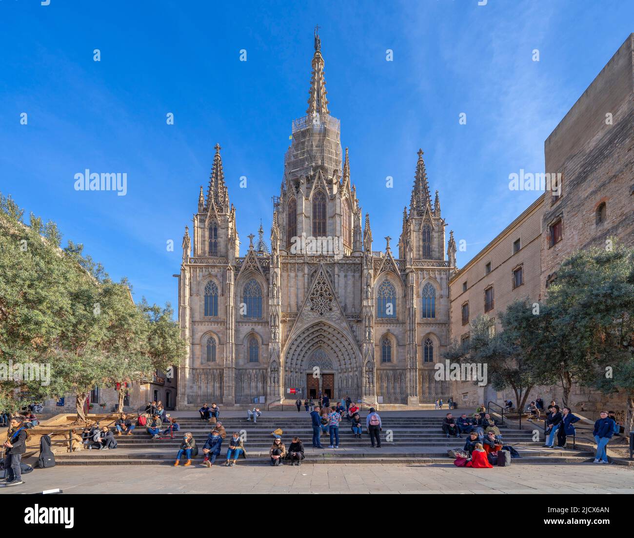 The Cathedral (Catedral de la Santa Creu i Santa Eulalia), Barcelona, Catalonia, Spain, Europe Stock Photo