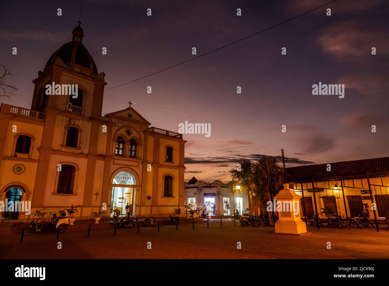 Nightshot of the Historical center of Mompox, UNESCO World Heritage Site, Colombia, South America Stock Photo