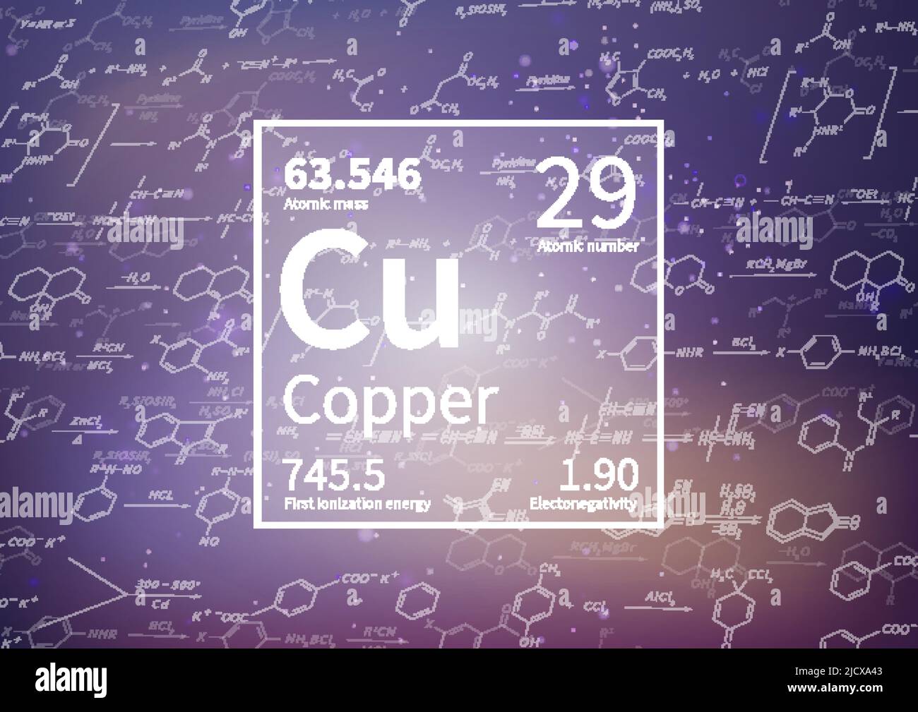 Copper chemical element with first ionization energy, atomic mass and